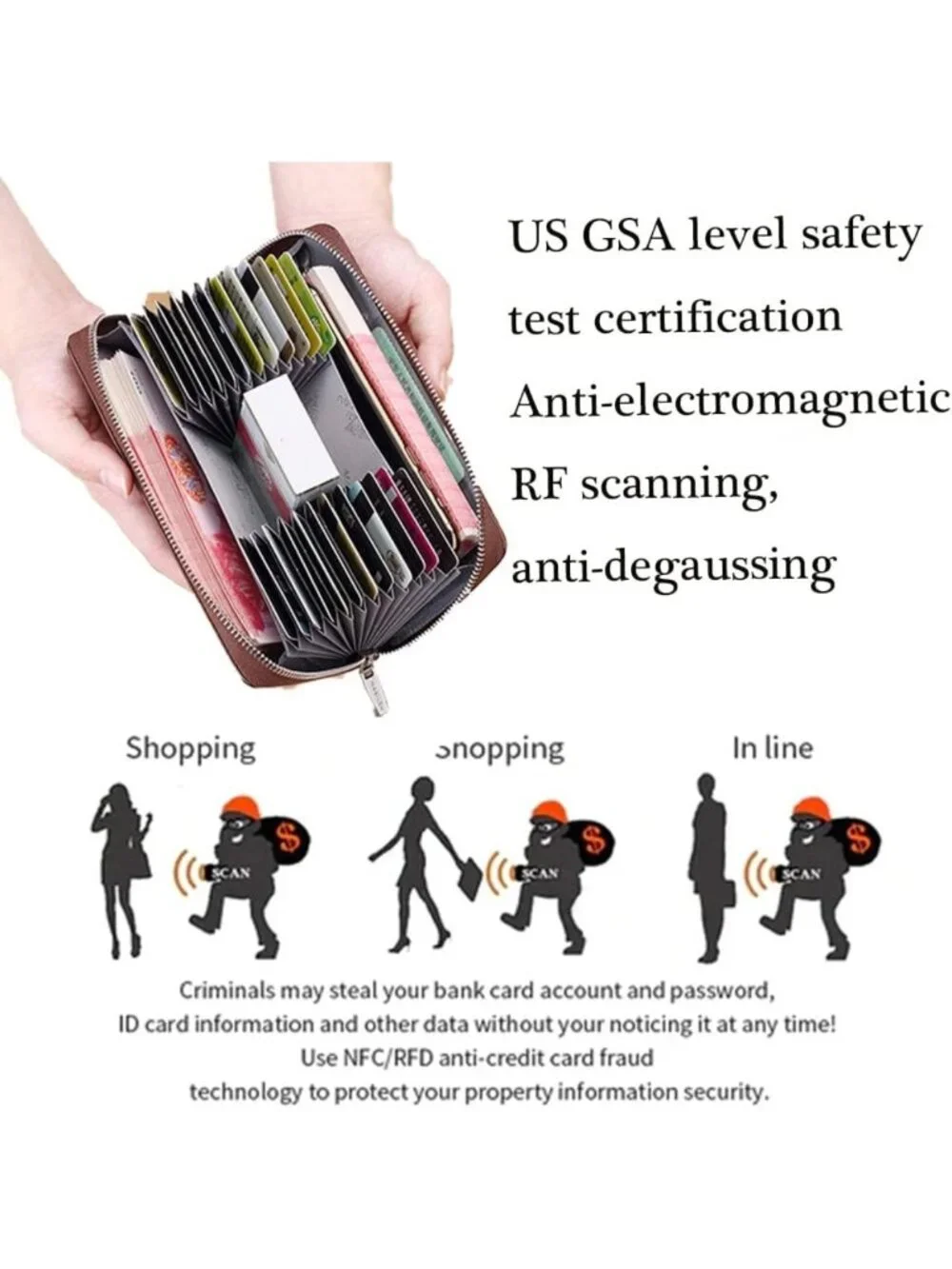 Unisex RFID Blocking Accordion Wallet - 24 Slot Large Capacity Zipper Organizer